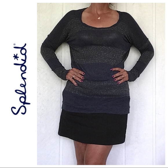 SPLENDID LONG SLEEVE LAYERING STRIPED BURNOUT TOP SMALL - Picture 3 of 8